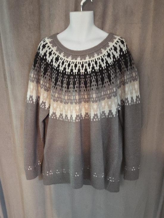 Warehouse One Sweaters - Warehouse One 4X Taupe Crewneck Sweater with Ivory and Black Yoke